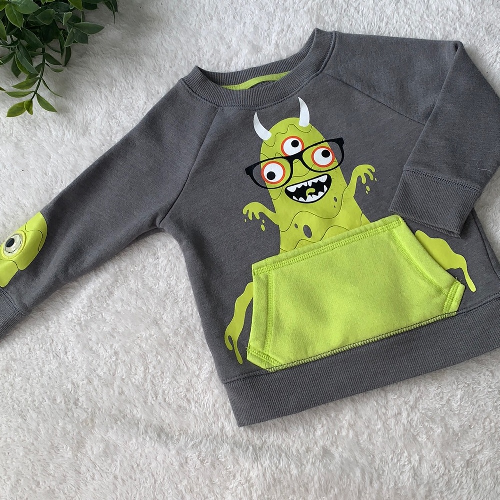 Cat & Jack Gray Monster Sweatshirt Baby Boy EUC 12M